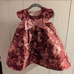 Bonnie Jean Burgundy and Pink Floral Kids Dress